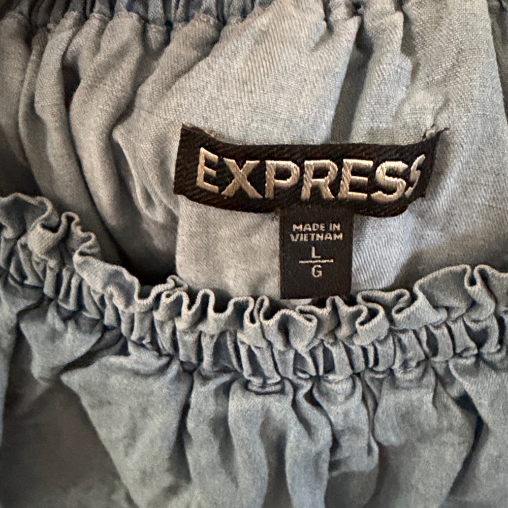 Express Light Blue Off-the-Shoulder Tie-Front Crop Top - Picture 3 of 3